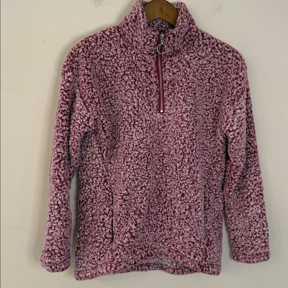 Jason Maxwell Teddy pullover jacket blush pink & white  chunky warm 1/4 zip SZ S